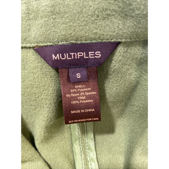Multiples Women's Small Green‎ Flannel Silky Trim Open Front Jacket - Picture 9 of 10